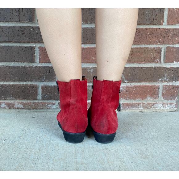 size 9 vintage 90s Red ZIPPERS suede leather PLATFORM CREEPERS ankle boots Italy - Picture 9 of 10